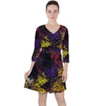 Floral Patter Flowers Floral Drawing Quarter Sleeve Ruffle Waist Dress