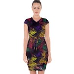 Abstract Painting Colorful Capsleeve Drawstring Dress 