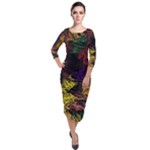 Floral Patter Flowers Floral Drawing Quarter Sleeve Midi Velour Bodycon Dress