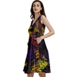 Abstract Painting Colorful Sleeveless V-Neck Skater Dress with Pockets