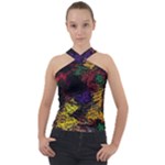 Abstract Painting Colorful Cross Neck Velour Top