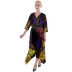 Abstract Painting Colorful Quarter Sleeve Wrap Front Maxi Dress