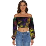 Abstract Painting Colorful Long Sleeve Crinkled Weave Crop Top