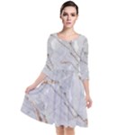 Gray Light Marble Stone Texture Background Quarter Sleeve Waist Band Dress