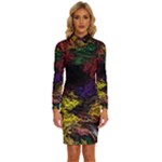 Abstract Painting Colorful Long Sleeve Shirt Collar Bodycon Dress