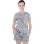 Gray Light Marble Stone Texture Background Women s T-Shirt and Shorts Set