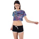 Abstarct cobalt waves Tie Back Short Sleeve Crop T-Shirt