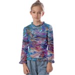 Abstarct cobalt waves Kids  Frill Detail T-Shirt