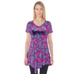 Colorful cosutme collage motif pattern Short Sleeve Tunic 