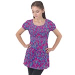 Colorful cosutme collage motif pattern Puff Sleeve Tunic Top