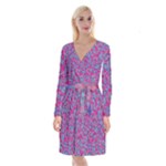 Colorful cosutme collage motif pattern Long Sleeve Velvet Front Wrap Dress