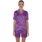 Colorful cosutme collage motif pattern Satin Short Sleeve Pajamas Set