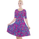 Colorful cosutme collage motif pattern Quarter Sleeve A-Line Dress