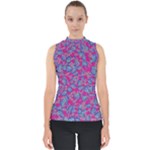 Colorful cosutme collage motif pattern Mock Neck Shell Top