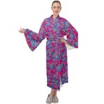 Colorful cosutme collage motif pattern Maxi Velvet Kimono