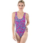Colorful cosutme collage motif pattern High Leg Strappy Swimsuit