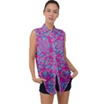 Colorful cosutme collage motif pattern Sleeveless Chiffon Button Shirt