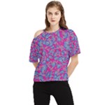 Colorful cosutme collage motif pattern One Shoulder Cut Out T-Shirt