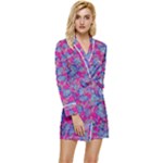 Colorful cosutme collage motif pattern Long Sleeve Satin Robe