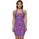 Colorful cosutme collage motif pattern Sleeveless Wide Square Neckline Ruched Bodycon Dress