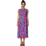 Colorful cosutme collage motif pattern Sleeveless Round Neck Midi Dress