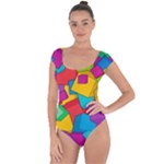 Abstract Cube Colorful  3d Square Pattern Short Sleeve Leotard 