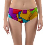 Abstract Cube Colorful  3d Square Pattern Reversible Mid-Waist Bikini Bottoms
