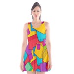 Abstract Cube Colorful  3d Square Pattern Scoop Neck Skater Dress