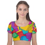 Abstract Cube Colorful  3d Square Pattern Velvet Short Sleeve Crop Top 