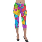 Abstract Cube Colorful  3d Square Pattern Lightweight Velour Capri Leggings 