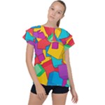 Abstract Cube Colorful  3d Square Pattern Ruffle Collar Chiffon Blouse