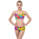 Abstract Cube Colorful  3d Square Pattern Layered Top Bikini Set