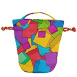 Abstract Cube Colorful  3d Square Pattern Drawstring Bucket Bag