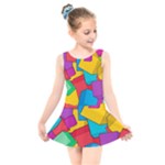 Abstract Cube Colorful  3d Square Pattern Kids  Skater Dress Swimsuit