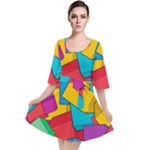 Abstract Cube Colorful  3d Square Pattern Velour Kimono Dress