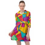 Abstract Cube Colorful  3d Square Pattern Mini Skater Shirt Dress