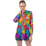 Abstract Cube Colorful  3d Square Pattern Long Sleeve Satin Shirt