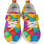 Abstract Cube Colorful  3d Square Pattern Kids  Velcro Strap Shoes
