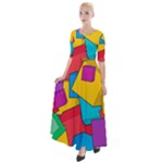 Abstract Cube Colorful  3d Square Pattern Half Sleeves Maxi Dress