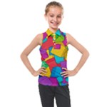 Abstract Cube Colorful  3d Square Pattern Kids  Sleeveless Polo T-Shirt