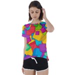 Abstract Cube Colorful  3d Square Pattern Short Sleeve Open Back T-Shirt