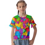 Abstract Cube Colorful  3d Square Pattern Kids  Cuff Sleeve Scrunch Bottom T-Shirt
