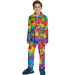 Abstract Cube Colorful  3d Square Pattern Kids  Long Sleeve Velvet Pajamas Set