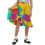 Abstract Cube Colorful  3d Square Pattern Kids  Ruffle Flared Wrap Midi Skirt