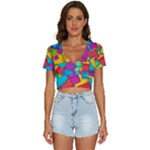 Abstract Cube Colorful  3d Square Pattern V-Neck Crop Top