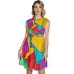 Abstract Cube Colorful  3d Square Pattern Cap Sleeve High Waist Dress