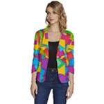 Abstract Cube Colorful  3d Square Pattern Women s One-Button 3/4 Sleeve Short Jacket