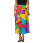 Abstract Cube Colorful  3d Square Pattern Classic Midi Chiffon Skirt