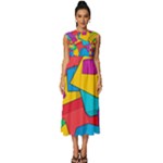 Abstract Cube Colorful  3d Square Pattern Sleeveless Round Neck Midi Dress