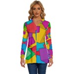 Abstract Cube Colorful  3d Square Pattern Long Sleeve Drawstring Hooded Top